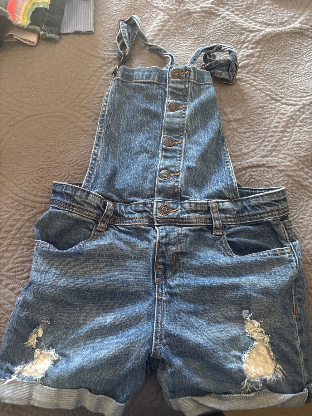 Cat & Jack Blue Denim Ripped Short Overalls